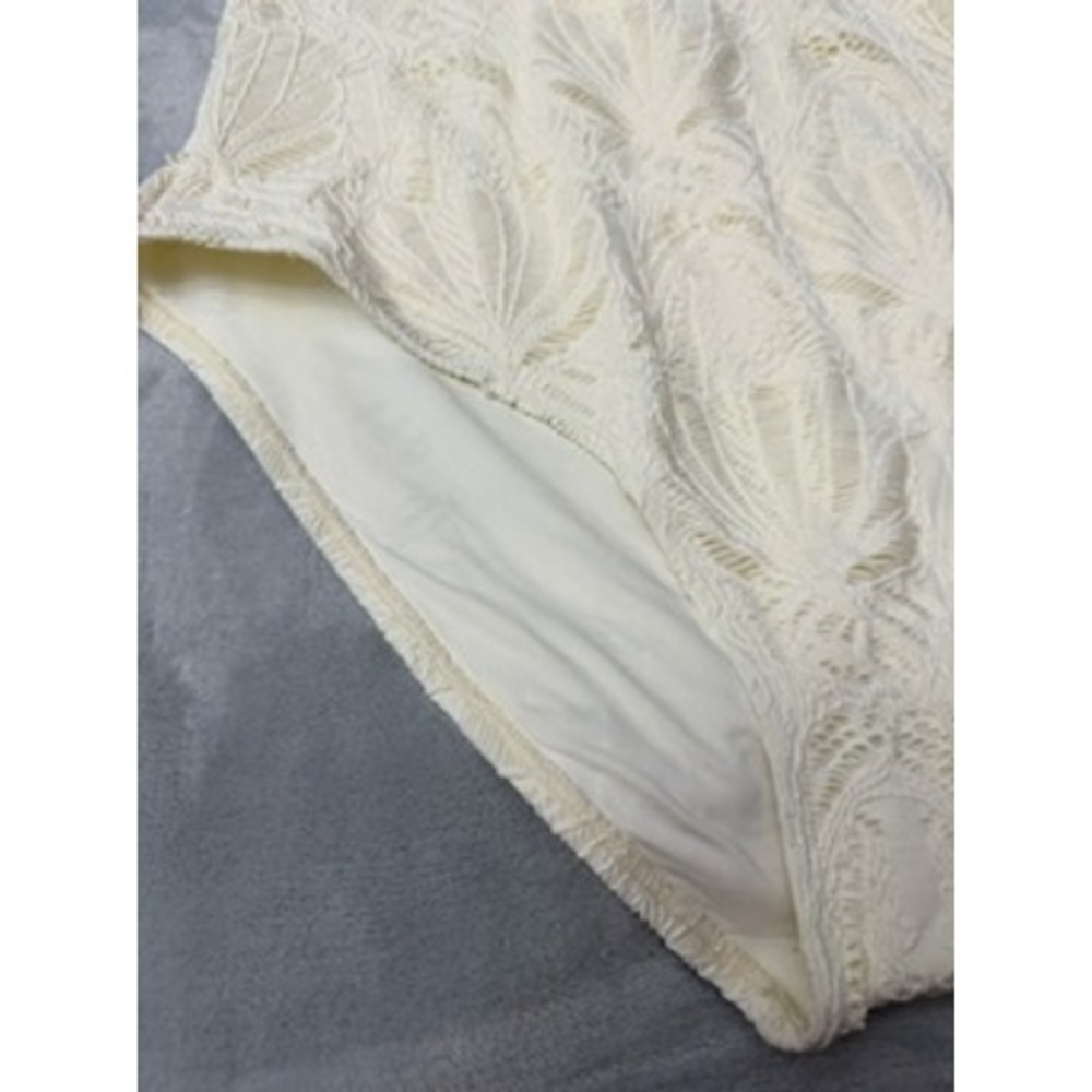 NWT CECE One Piece Swimsuit Womens Cream Lace Ruffle Deep V-Neck Sz10 $88 - Picture 2 of 14